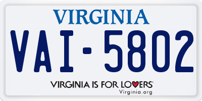 VA license plate VAI5802