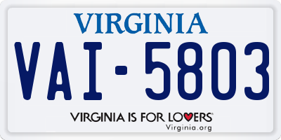 VA license plate VAI5803