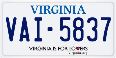 VA license plate VAI5837