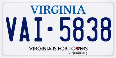 VA license plate VAI5838
