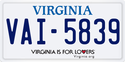 VA license plate VAI5839