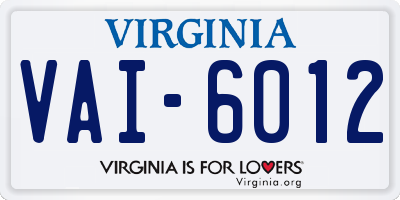 VA license plate VAI6012