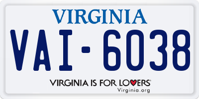 VA license plate VAI6038
