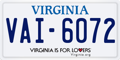 VA license plate VAI6072