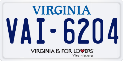 VA license plate VAI6204