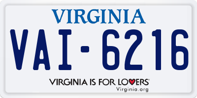 VA license plate VAI6216