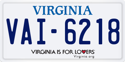 VA license plate VAI6218