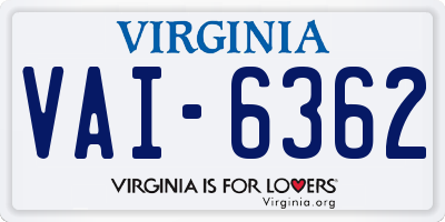 VA license plate VAI6362