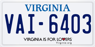 VA license plate VAI6403