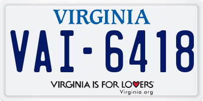 VA license plate VAI6418