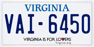 VA license plate VAI6450