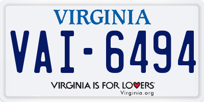VA license plate VAI6494