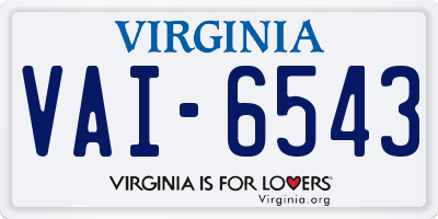 VA license plate VAI6543