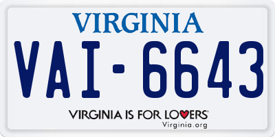 VA license plate VAI6643
