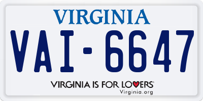 VA license plate VAI6647