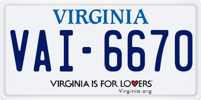 VA license plate VAI6670
