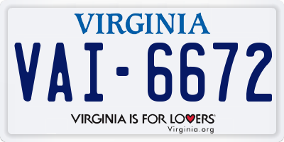 VA license plate VAI6672