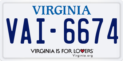 VA license plate VAI6674