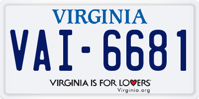 VA license plate VAI6681