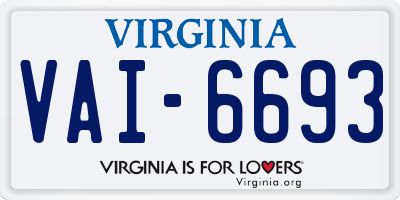 VA license plate VAI6693