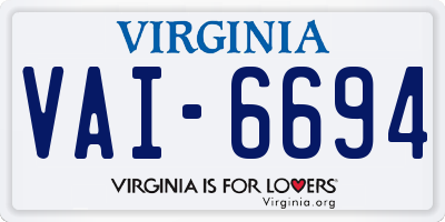 VA license plate VAI6694