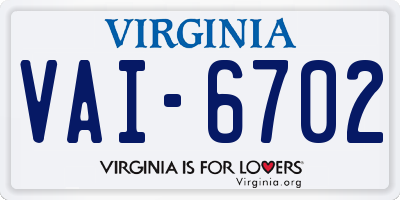 VA license plate VAI6702