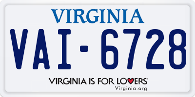 VA license plate VAI6728