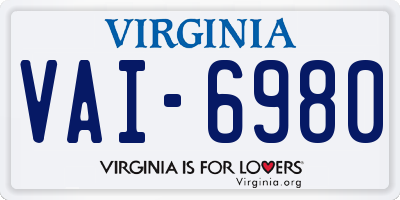 VA license plate VAI6980