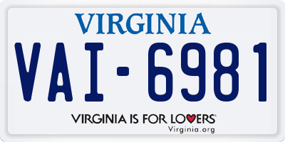 VA license plate VAI6981