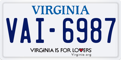VA license plate VAI6987