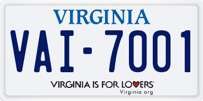 VA license plate VAI7001