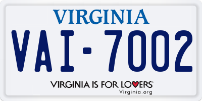 VA license plate VAI7002