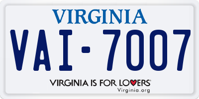 VA license plate VAI7007