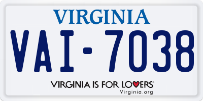 VA license plate VAI7038