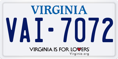 VA license plate VAI7072