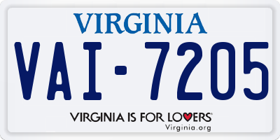 VA license plate VAI7205