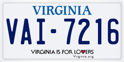 VA license plate VAI7216