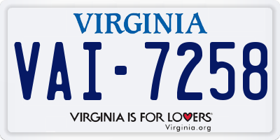 VA license plate VAI7258