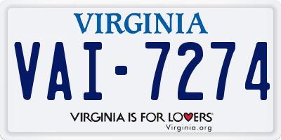 VA license plate VAI7274