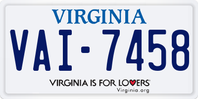 VA license plate VAI7458