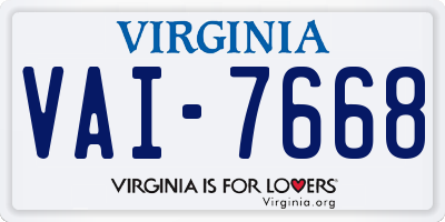 VA license plate VAI7668