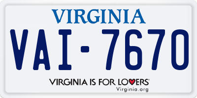 VA license plate VAI7670