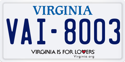VA license plate VAI8003