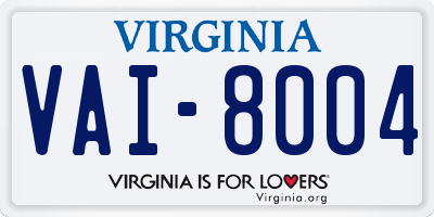 VA license plate VAI8004