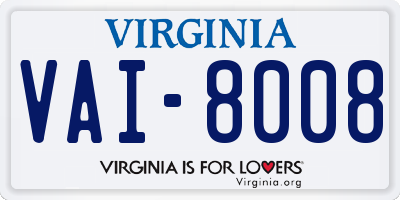 VA license plate VAI8008