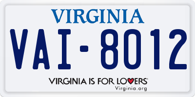 VA license plate VAI8012