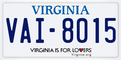 VA license plate VAI8015