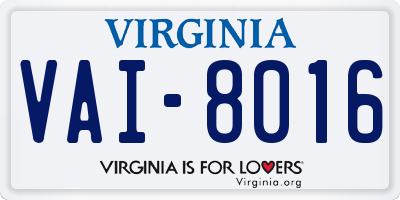 VA license plate VAI8016