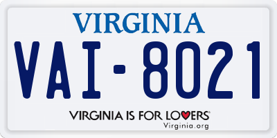 VA license plate VAI8021