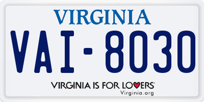 VA license plate VAI8030